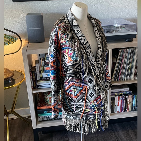 Southwest Colorful Woven Yarn Fringe Zara Cardigan Jacket - Picture 2 of 6